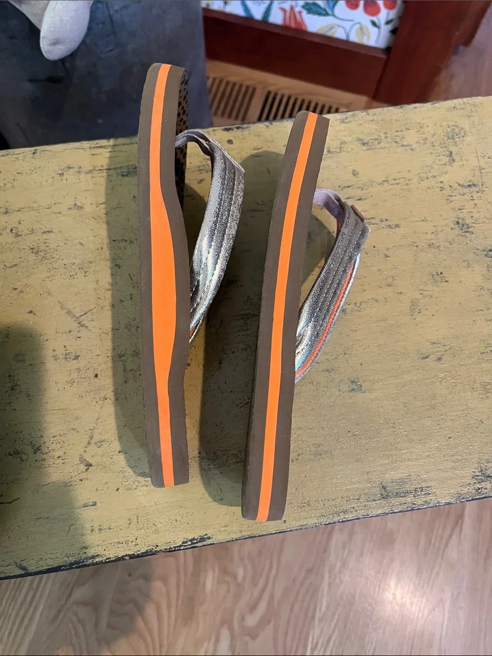 Reef Metallic Gold and Orange Leopard-Print Flip Flops